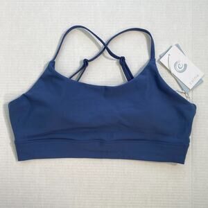 Johnny Was Calme Sports Bra Womens XL Criss Cross Cutout Back Blue Yoga Gym NEW